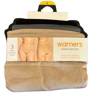 Warner's Blissful Benefits 3-Pack Dig-Free Seamless Briefs RS633W, Size L NWT